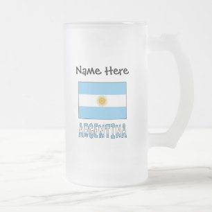 Argentine Argentina Flag Personalised Text Frosted Glass Beer Mug