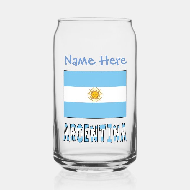 Argentine Flag Argentina Blue Personalisation  Can Glass (Front)