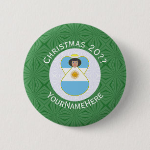 Argentine Flag Christmas Angel Personalised 6 Cm Round Badge