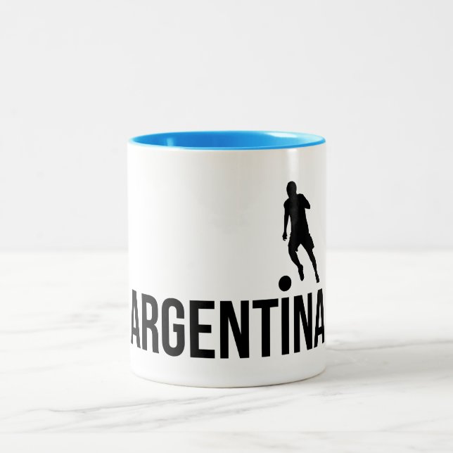 Argentine Flag soccer player uses dot as a ball Two-Tone Coffee Mug (Center)