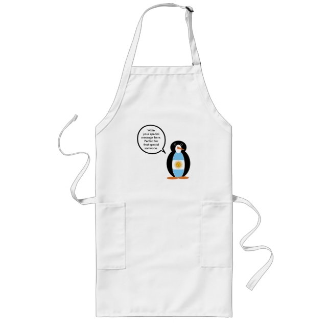 Argentine Flag Talking Ms. Penguin Long Apron (Front)