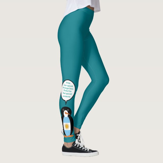 Argentine Flag Talking Ms Penguin Personalised Leggings (Right)
