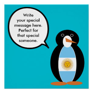 Argentine Flag Talking Ms Penguin Personalised Poster