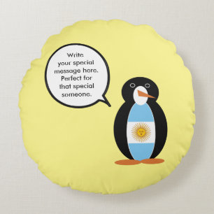 Argentine Flag Talking Ms Penguin Personalised Round Cushion
