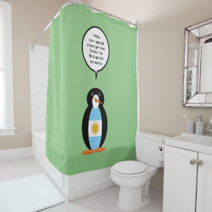 Argentine Flag Talking Ms Penguin Personalised Shower Curtain