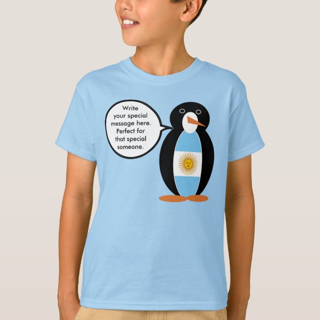 Argentine Flag Talking Ms Penguin Personalised T-Shirt (Front)