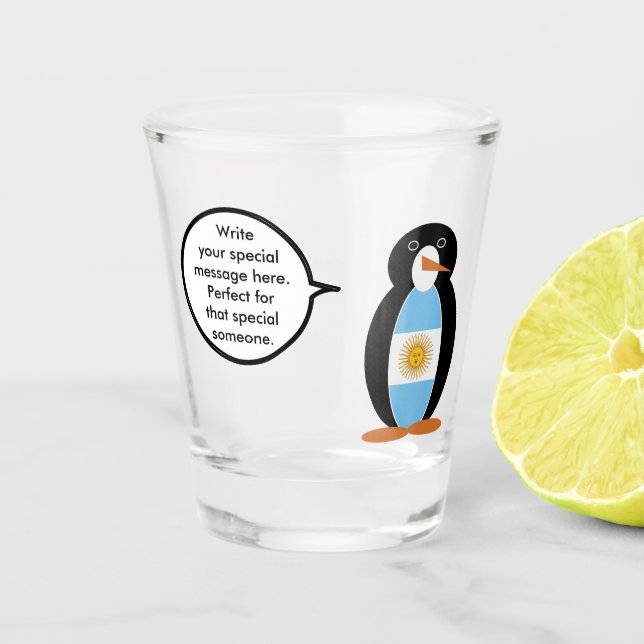 Argentine Flag Talking Ms. Penguin Shot Glass (Front)