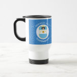 Argentine Hanukkah Angel Flag Personalised  Travel Mug<br><div class="desc">Celebrate Hanukkah with a travel mug showing an angel dressed in the Argentine flag. The flag of Argentina flies in the centre of a white fractal of squiggly squares on a background of blue squiggly squares. Add your name, or someone else's name, if giving as a gift, to personalise. Customise...</div>