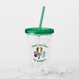 Argentine Irish American Flag Shamrock Personalise Acrylic Tumbler