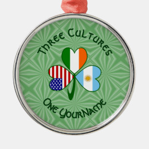 Argentine Irish American Flag Shamrock Personalise Metal Tree Decoration