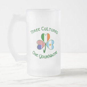 Argentine Irish USA Flags Shamrock Personalised Frosted Glass Beer Mug