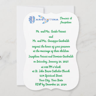 Argentine Rose Flag Personalised Wedding Invitation