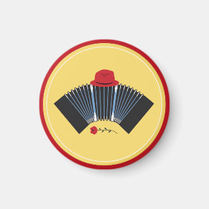 Argentine Tango Bandoneon Fedora and Red Rose Magnet