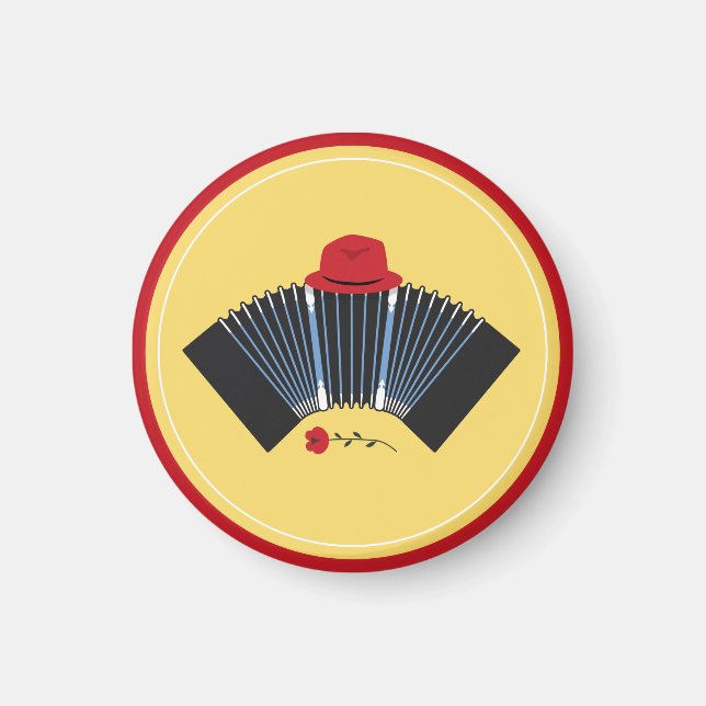 Argentine Tango Bandoneon Fedora and Red Rose Magnet (Front)
