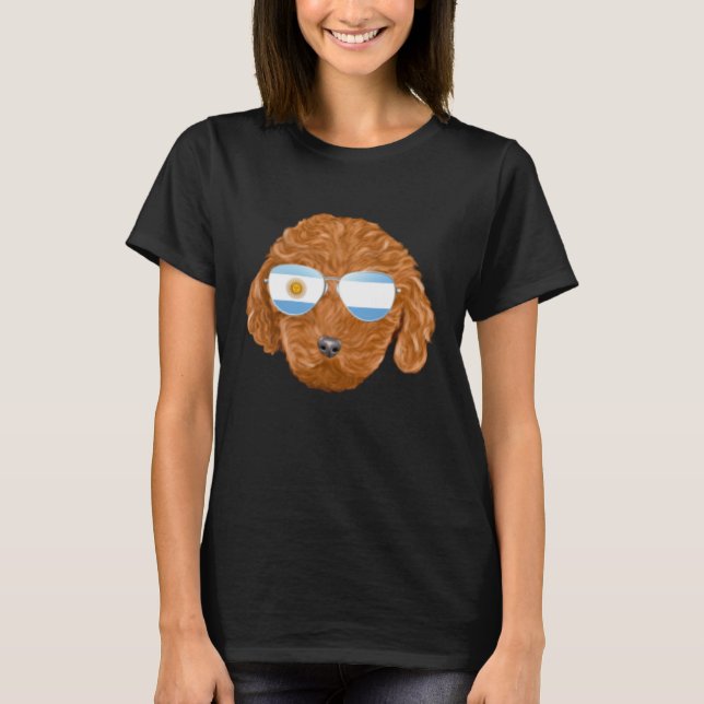Argentinian Flag Brown Poodle Dog Argentina Pocket T-Shirt (Front)