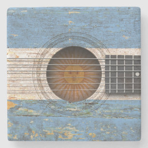 Argentinian Flag on Old Acoustic Guitar Stone Coaster