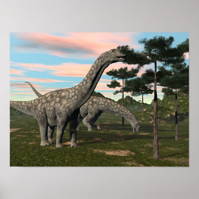 Argentinosaurus dinosaur eating tree - 3D render Poster (Front)