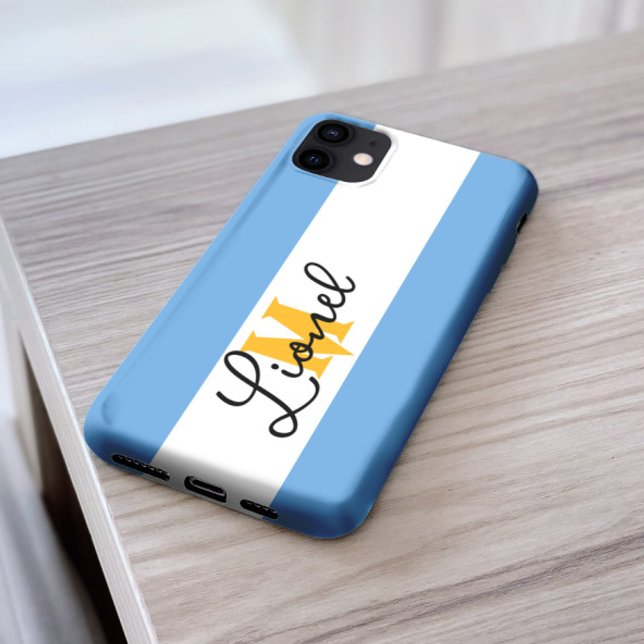 argnetina Blue & white Stripe Custom name monogram Case-Mate iPhone Case (Creator Uploaded)