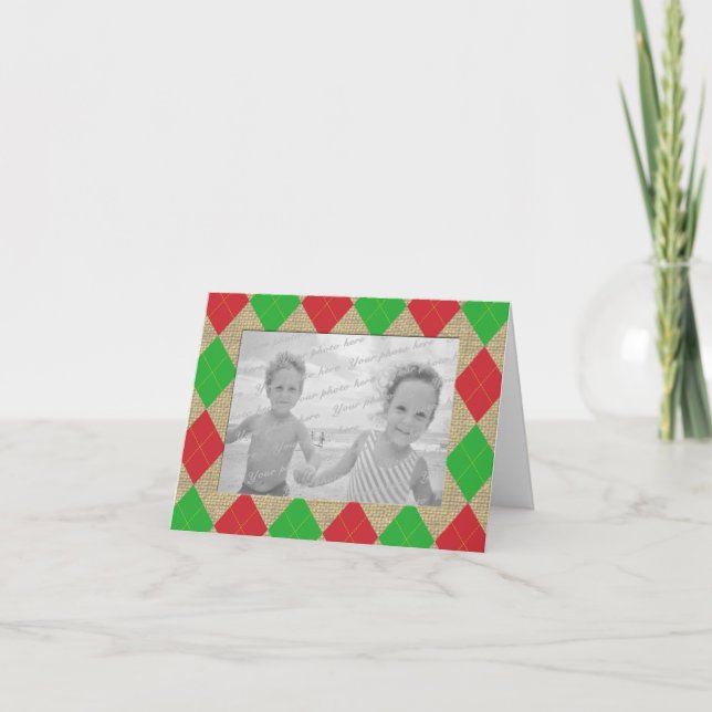 Argyle and Burlap Holiday Photo Thank You Card (Front)