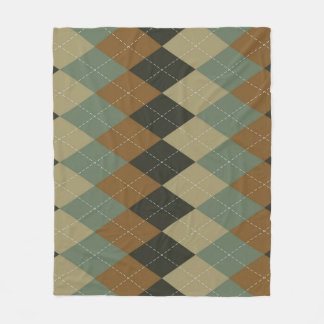 Argyle Autumn: Brown-Green Rhombus Chic Fleece Blanket