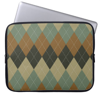 Argyle Autumn: Brown-Green Rhombus Chic Laptop Sleeve
