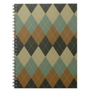 Argyle Autumn: Brown-Green Rhombus Chic Notebook