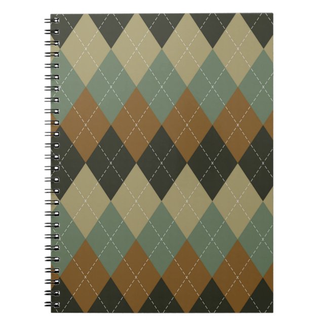 Argyle Autumn: Brown-Green Rhombus Chic Notebook (Front)