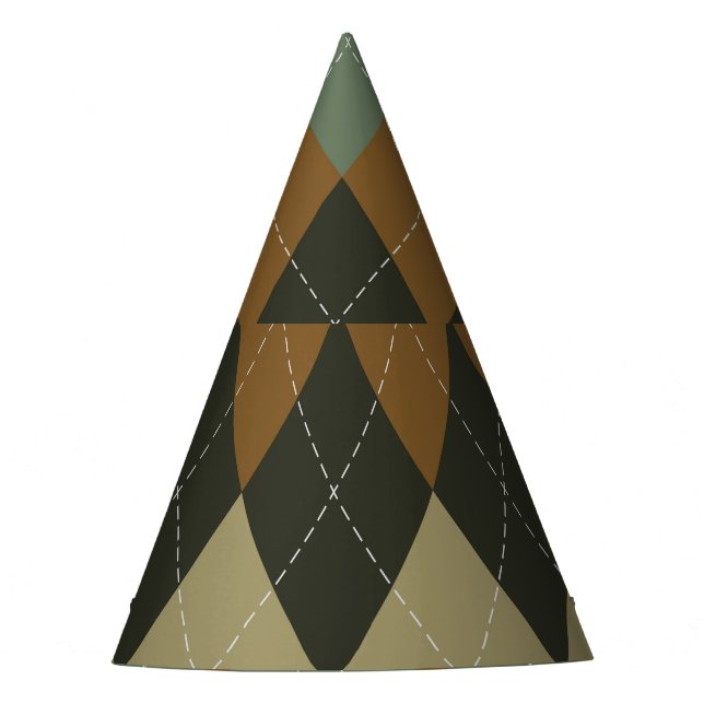 Argyle Autumn: Brown-Green Rhombus Chic Party Hat (Front)