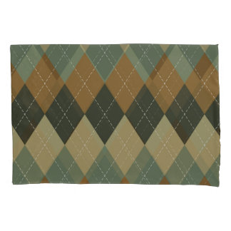 Argyle Autumn: Brown-Green Rhombus Chic Pillowcase