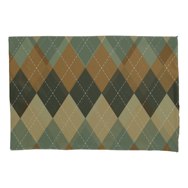 Argyle Autumn: Brown-Green Rhombus Chic Pillowcase (Front)