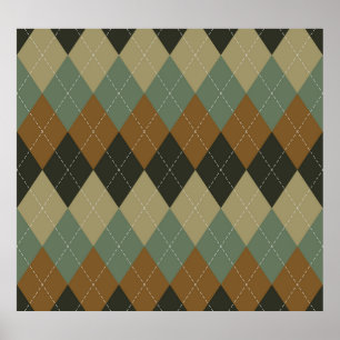 Argyle Autumn: Brown-Green Rhombus Chic Poster