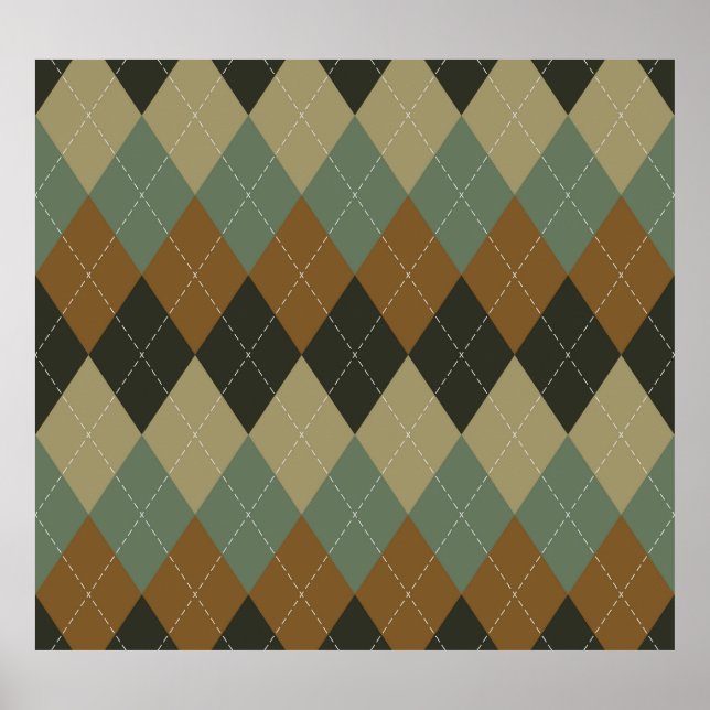 Argyle Autumn: Brown-Green Rhombus Chic Poster (Front)