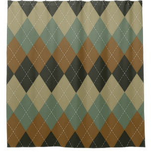 Argyle Autumn: Brown-Green Rhombus Chic Shower Curtain