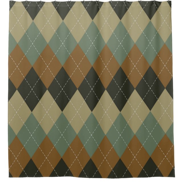 Argyle Autumn: Brown-Green Rhombus Chic Shower Curtain (Front)