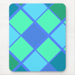 Argyle Blue and Green Diamond Pattern Mouse Mat