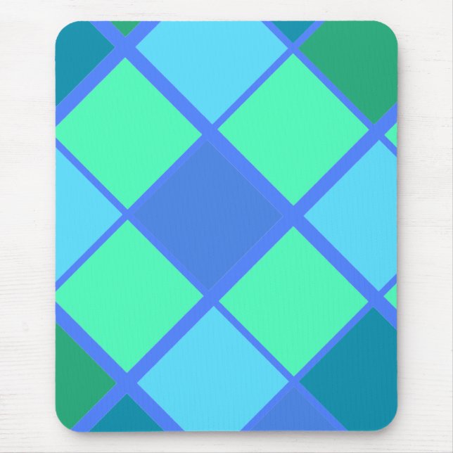 Argyle Blue and Green Diamond Pattern Mouse Mat (Front)