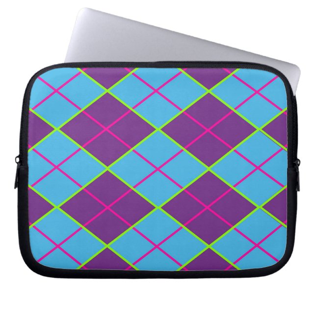 Argyle blue and purple laptop sleeve (Front)