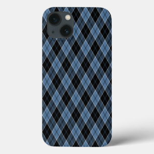 Argyle Blue Black White Stripes Diamond pattern iPhone 13 Case