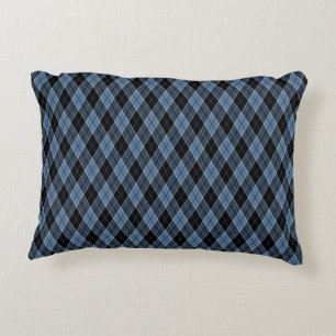 Argyle Blue Black White Stripes Diamond pattern Decorative Cushion