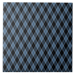 Argyle Blue Black White Stripes Diamond pattern Tile
