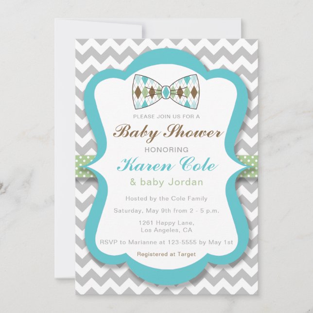 Argyle Bow Tie Boy Baby Shower Invitation (Front)