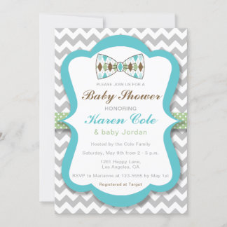 Argyle Bow Tie Boy Baby Shower Invitation