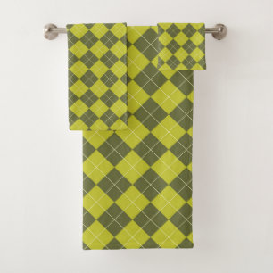ARGYLE - CHARTREUSE & OLIVE BATH TOWEL SET