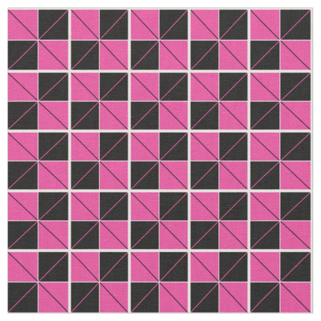 Argyle Checks Pink and Black Fabric (Close Up)