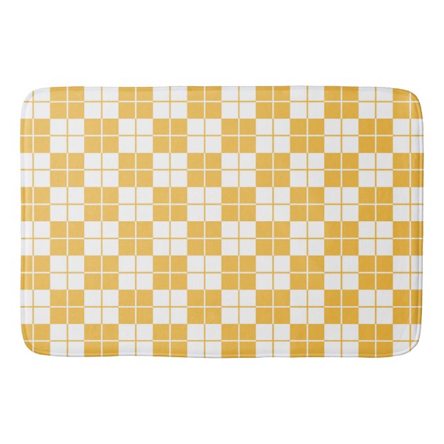 Argyle Chequerboard Plaid Yellow Bath Mat (Front)
