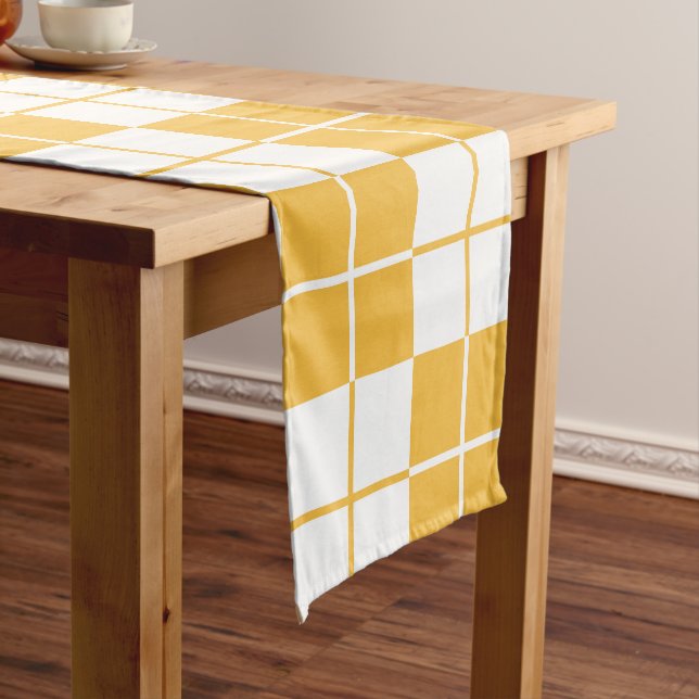 Argyle Chequerboard Plaid Yellow Short Table Runner (In Situ)