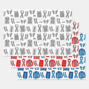 Argyle Clothes Illustration Gray Red and Blue Wrapping Paper Sheet
