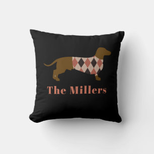 Argyle Dachshund Customisable Cushion