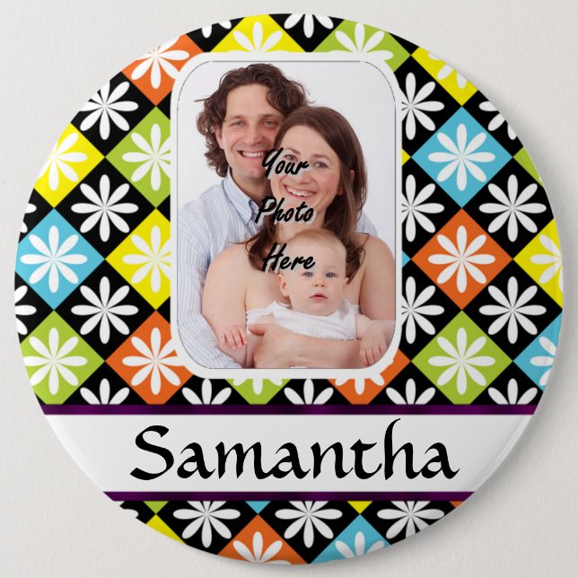 Argyle daisy pattern 6 cm round badge (Front)