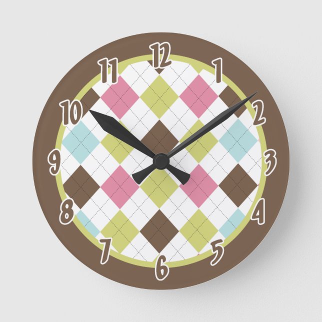 Argyle Diamond Stich Print Personalised Clock (Front)